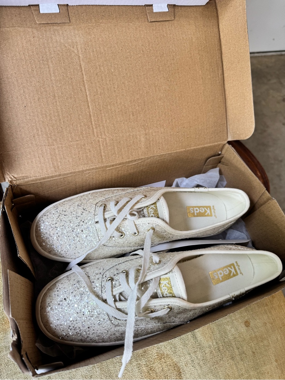 Keds Glitter Lace-Up Wedding Sneakers in Sparkling White